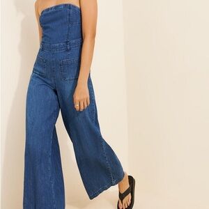 Pilcro Strapless Wide-Leg Denim Jumpsuit in Blue